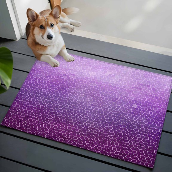 Lavender Plum Mosaic Small Area Rugs 2x3 Minimalist Abstract Hexagonal Grid Gradient Entryway Rugs Washable Door Mat, Low-Profile Area Rugs Non Slip Floor Carpet for Living Room Bedroom Home Office