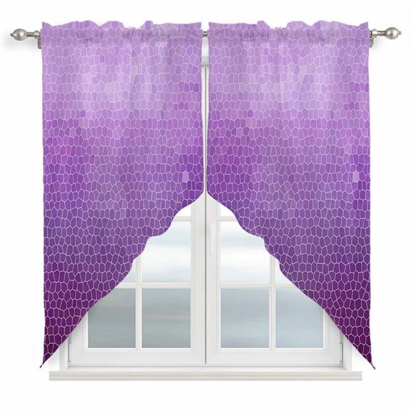 Lavender Plum Mosaic Swag Valances for Windows 2 Pack Minimalist Abstract Hexagonal Grid Gradient Swag Kitchen Curtains 36 Inches Long Rod Pocket Short Window Treatment for Kitchen Bathroom 36"x36"