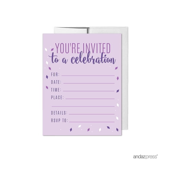 Koyal Wholesale Signature Lavender Plum Royal Purple Party Paper Invitations, Blank Cards with Envelopes, 20-Pack