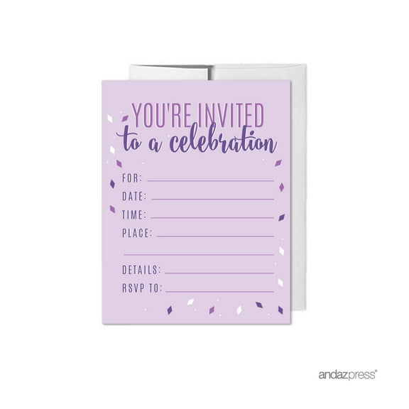 Lavender, Plum, Royal Purple Party, Invitations with Envelopes, 20-Pack