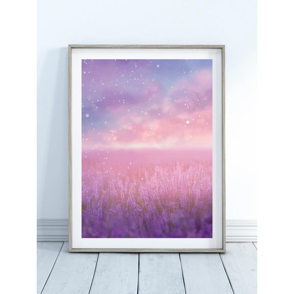 Lavender Poster–Sunset Art, Floral Wall Art, Meadow Poster, Flower Field Art, Cottagecore Art, Wildflowers Poster, Lavender Field Poster, Boho, Stretched Canvas Size 8x12