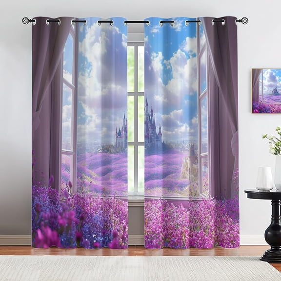 Lavender Princess Castle Blackout Curtains, Dream Kingdom Window Drapes for Bedroom Living Room, Grommet Curtains for Kitchen Decor 42"W x 108"L (2 Pack)