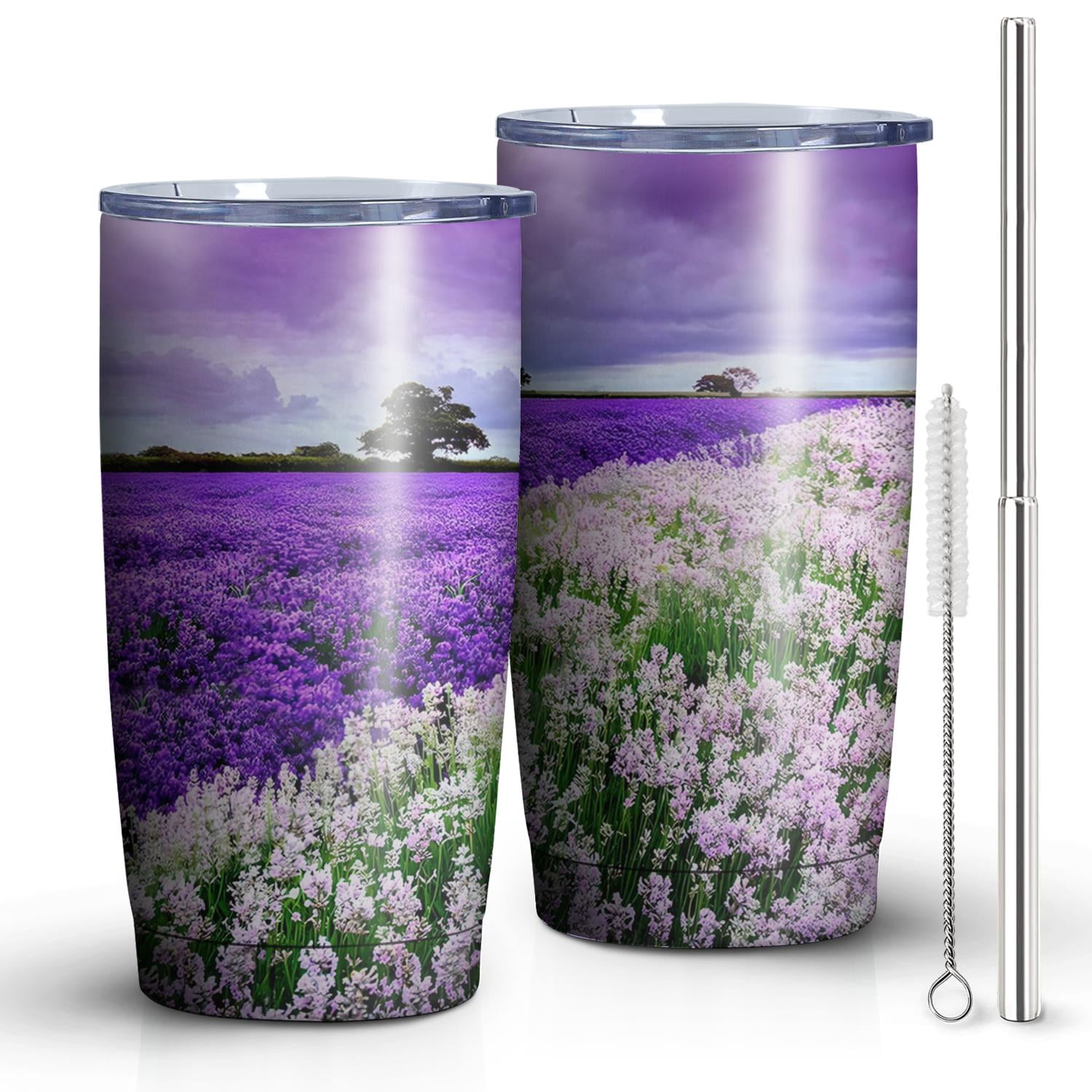 20 Oz Stainless Steel Vacuum Insulated Tumbler – Sugar Skull Design Travel Mug (Purple)