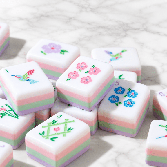Lavender Purple American Mahjong Tiles Set, 160 Piece 4-Layer Acrylic Engraved Mahjong Set, Floral Design Mahjong Tiles, Holiday Gift for Women, Family Game Night