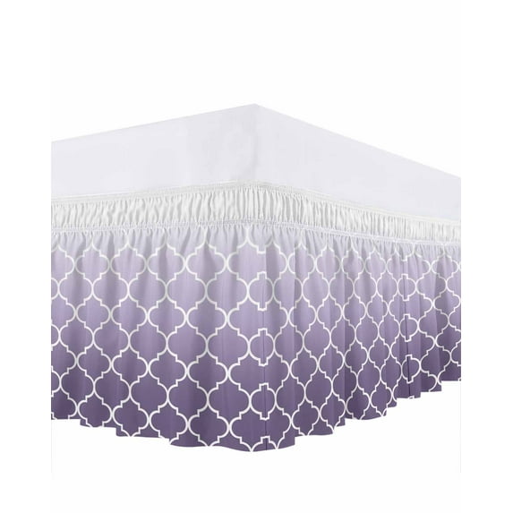 Lavender Purple Bed Skirt Moroccan Trellis Abstract Gradient Geometric Bed Skirts King Size 18 Inch Drop, Wrap Around Dust Ruffle Bedskirt with Adjustable Elastic Belt for Queen Size Beds