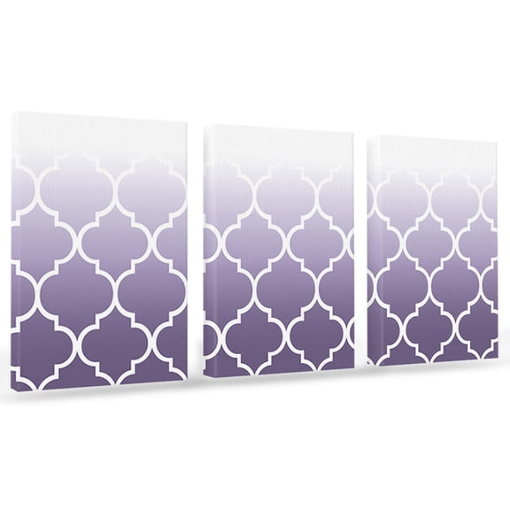Lavender Purple Canvas Wall Art 3 Panels, Moroccan Trellis Abstract Gradient Geometric Framed Wall Decor Modern Artwork Prints Painting for Living Room, Bedroom, Kitchen & Cafe Decor 20" x 24"
