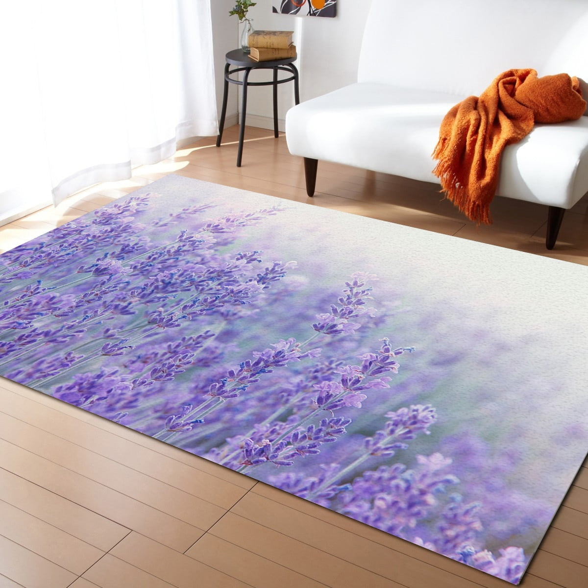 Lavender Purple Flowers Leaves Retro Carpets for Bed Room Rugs and ...