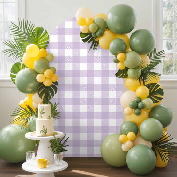 Lavender Purple Grid Arch Backdrop Cover Spandex Fitted Arch Cover 4FT,Arches Backdrop Stand Covers for Wedding Birthday Party Ceremony Banquet Decoration Farm Pastoral Theme