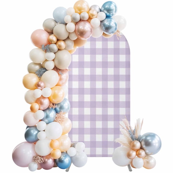 Lavender Purple Grid Arch Backdrop Cover Spandex Fitted Arch Cover 5FT,Arches Backdrop Stand Covers for Wedding Birthday Party Ceremony Banquet Decoration Farm Pastoral Theme