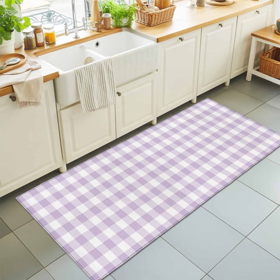 Lavender Purple Grid Rectangle Rug 2'x6' Farm Pastoral Theme Washable Area Rugs for Living Room Bedroom Entryway Non Slip Entrance Door Mat Indoor Floor Carpet