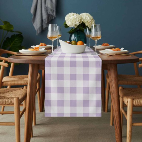Lavender Purple Grid Table Runner-36 Inch Long Farm Pastoral Theme Table Runners Linen Burlap Tablerunner for Kitchen Dining Room Holiday Party
