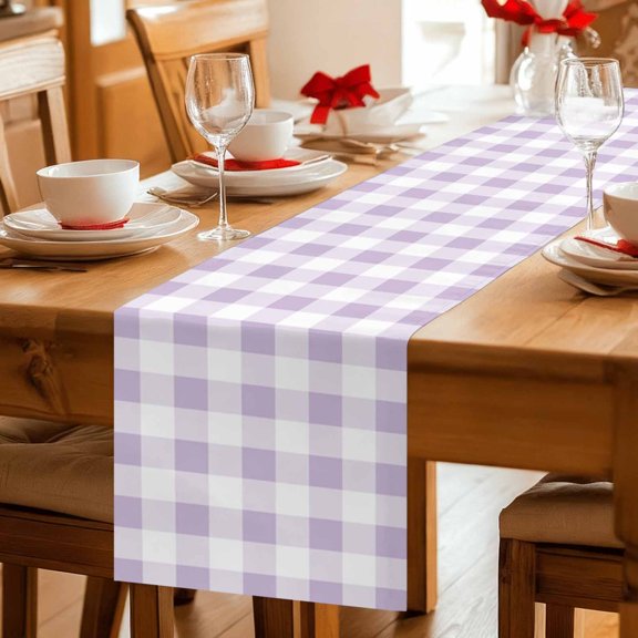 Lavender Purple Grid Table Runner 36 Inches Long,Kitchen Dining Tablerunners Farm Pastoral Theme Linen Table Runners Dresser Scarves for Home Dinner Wedding Holiday Party Decor