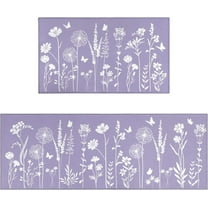 Lavender Purple Kitchen Rug Set of 2- Purple Butterfly Plant Floral Rug Floor Mats Area Rug Carpet Kitchen Decor Accessories Things- Leaves Flower Rugs for Home Kitchen Large- 17x30 and 17x47 Inch