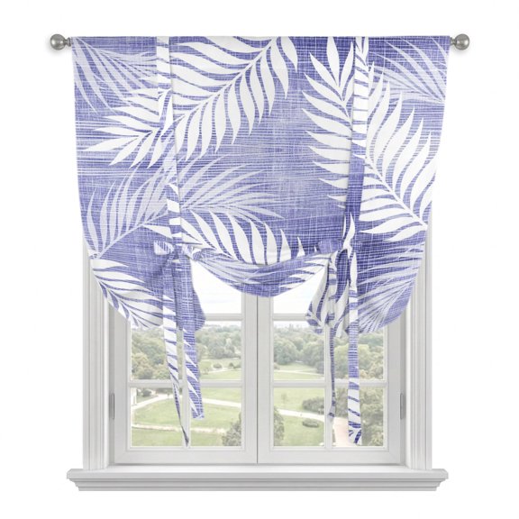 Lavender Purple Leaves Tie Up Curtains 45 Inches Long, Kitchen Window Curtains Over Sink, Coastal Botanical Plants Vintage Small Window Curtains Balloon Curtains Valances for Bedroom/Cafe 34"x45"