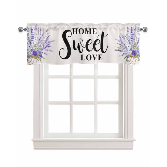 Lavender Purple Linen Curtain Valance for Bedroom/Bathroom/Kitchen/Living/Dining Room Window,Watercolor Bottle Floral Inspirational Quote Pocket Topper Drapes Decorative Cafe Drapery Panel 60"x18"