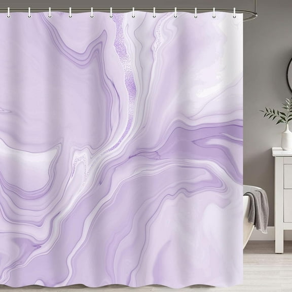 Lavender Purple Marble Shower Curtain, Abstract Modern Shower Curtains for Bathroom Decor, Aesthetic Ink Art Chic Elegant Waterproof Fabric Shower Curtain Set with Hooks, 72x72 Inch