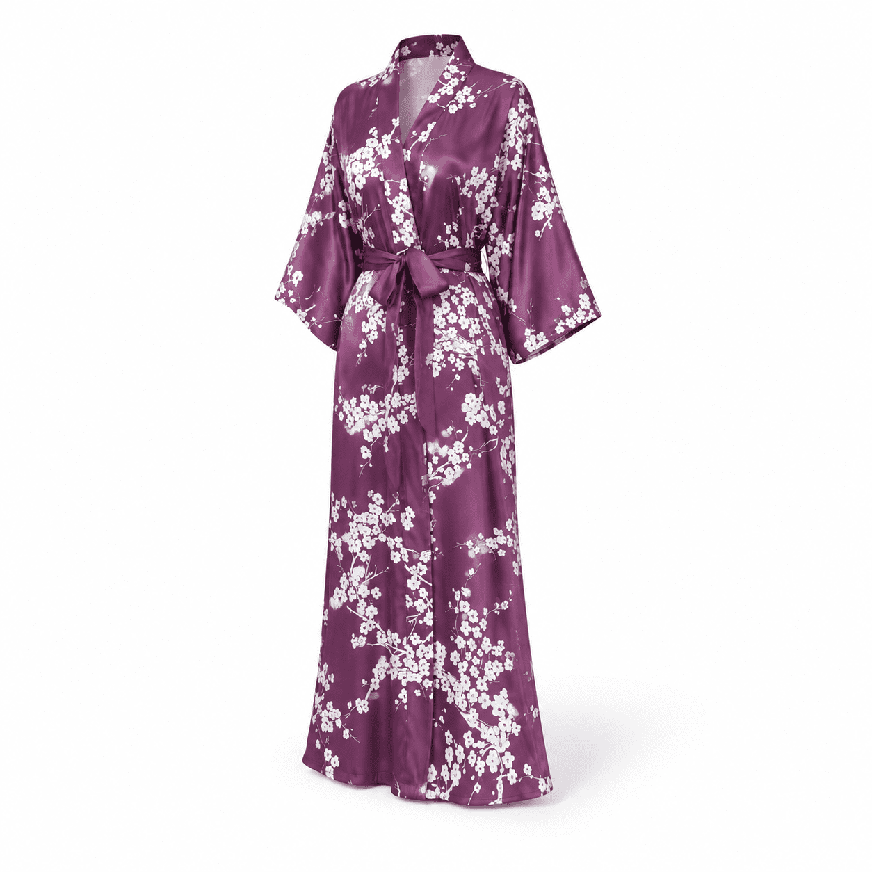 Silky Patterned Robe Lavender Purple One Size Silky Satin Floral Kimono Robe for Women ...