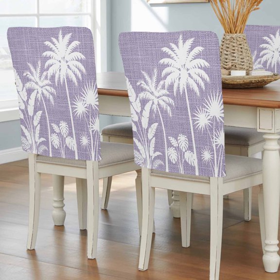 Lavender Purple Palm Tree Flower Chair Covers Set of 4 Summer Tropical Leaves Chair Back Covers Stretch Removable Washable Slipcovers Protector for Dining Room Kitchen Party Decor