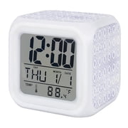 Lavender Purple Petals Digital Alarm Clock for Bedrooms,Smart LED Alarm Clock with 7 Color Changing Night Light,Abstract Floral Grids Mediterranean Silent Wake Up Clocks for Sleep Study 3.2"x3.2"