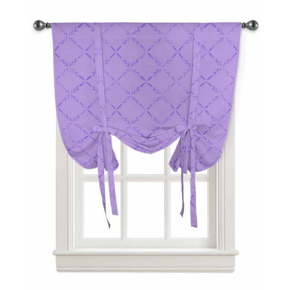 Lavender Purple Rhombus Plaid Tie Up Curtains for Kitchen Bathroom Bedroom Windows 45 Inch Length, Classic Modern Geometric Abstract Art Balloon Drape Curtains Shade Rod Pocket Curtain Panel, 34"x45"