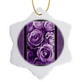 thumbnail image 1 of 3drose, Lavender Purple Rose Bouquet Surrounded by Purple Damask Ribbon Trim, 3 inch Snowflake Porcelain Ornament, 1 of 7