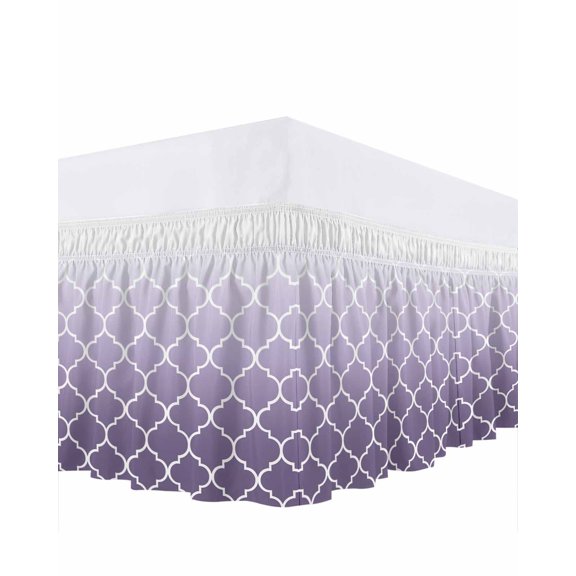 Lavender Purple Ruffle Bed Skirt Queen Size Moroccan Trellis Abstract Gradient Geometric Adjustable Elastic Dust Bed Skirts Wrap Around Bedskirt Wrinkle Free Easy Fit with 18 Inch Drop