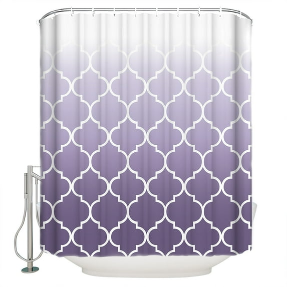 Lavender Purple Shower Curtain, 36" x 72", Moroccan Trellis Abstract Gradient Geometric Waterproof Bathroom Curtain Washable Shower Curtain Set with 12 Hooks