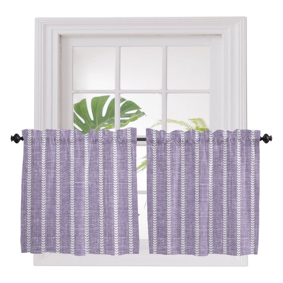 Lavender Purple Striped 2 Panel Kitchen Curtains for Small Windows, Modern Simple Lines Art Bathroom Tier Curtain, Short Window Treatment for Bedroom/Living Room 55"x36"