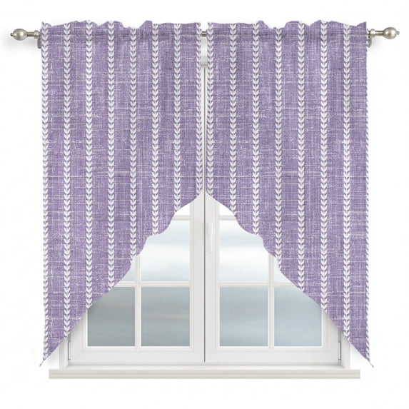 Lavender Purple Striped Swag Valances for Windows, Kitchen Curtains 36 Inch Length 2 Panels Set, Modern Simple Lines Art Short Curtains for Small Windows Rod Pocket Cafe Curtains Drapes 28"x36"