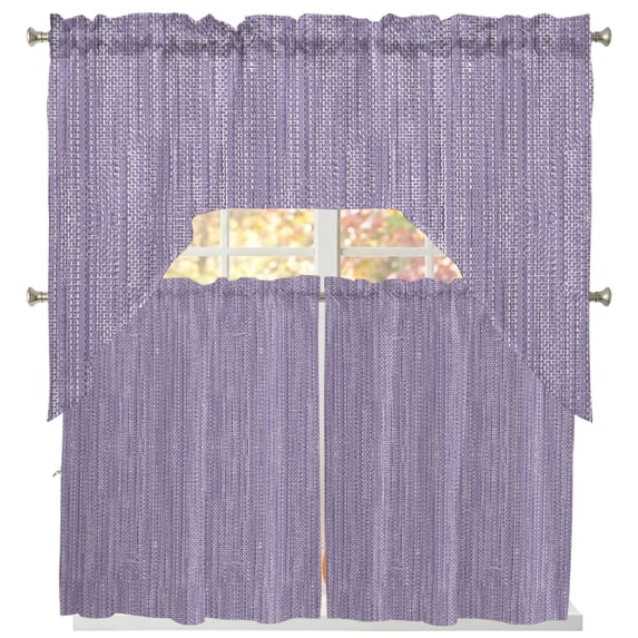 Lavender Purple Swag Curtains for Living Room/Bedroom Windows, Modern Simple Solid Color Linen Texture Boho Kitchen Curtains and Valances Set 36 Inch Length, Swags Valance Curtain Panels