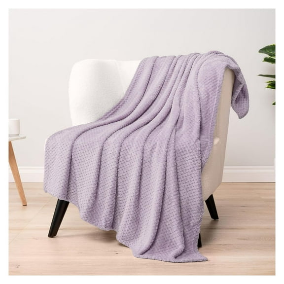 Lavender Purple Throw Blanket for Couch Bed, Soft Fleece Throws for Sofa Chair, Fuzzy Waffle Textured Blanket, Cozy Warm Lightweight All Season Blanket Throw, 50x60