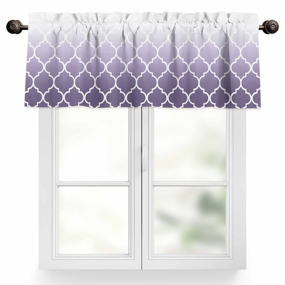Lavender Purple Valances for Windows, 42 x 12in, Moroccan Trellis Abstract Gradient Geometric Rod Pocket Kitchen Valance Curtain Light Filtering Window Treatments for Living Room Bedroom, 1 Panel
