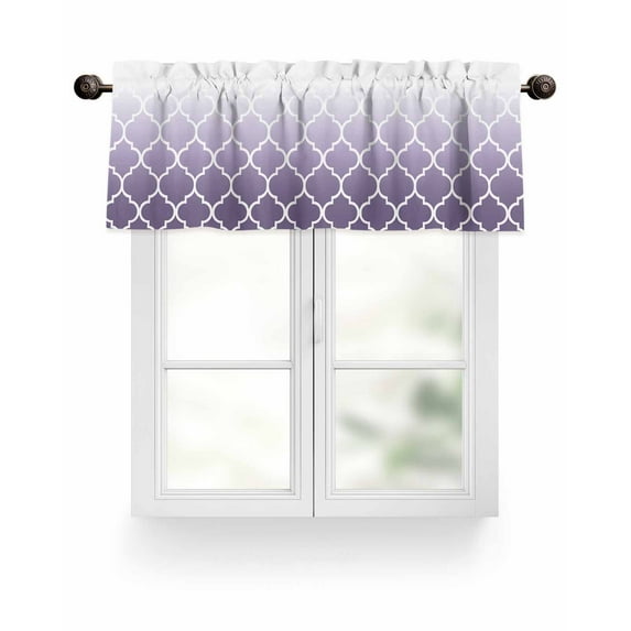 Lavender Purple Valances for Windows Moroccan Trellis Abstract Gradient Geometric Valance Rod Pocket Short Window Treatments Curtains for Kitchen Bathroom Living Room Bedroom, 42 x 18 Inch