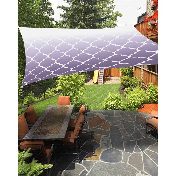 Lavender Purple Waterproof Sun Shade Sail Moroccan Trellis Abstract Gradient Geometric Outdoor Patio Sun Shades Canopy UV Block Waterproof Sunshade for Garden Backyard Deck Pergola 14x18 Ft