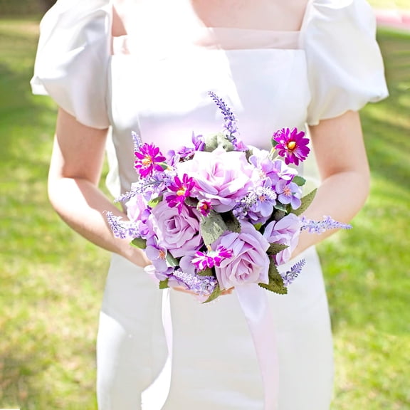 Lavender Purple Wedding Bouquets for Bride Bridesmaid Artificial Roses Flowers Lilac Bridal Bouquet for Rustic French Vintage Formal Wedding Church Home Decoration$$Home Decor, Kitchen, & Other