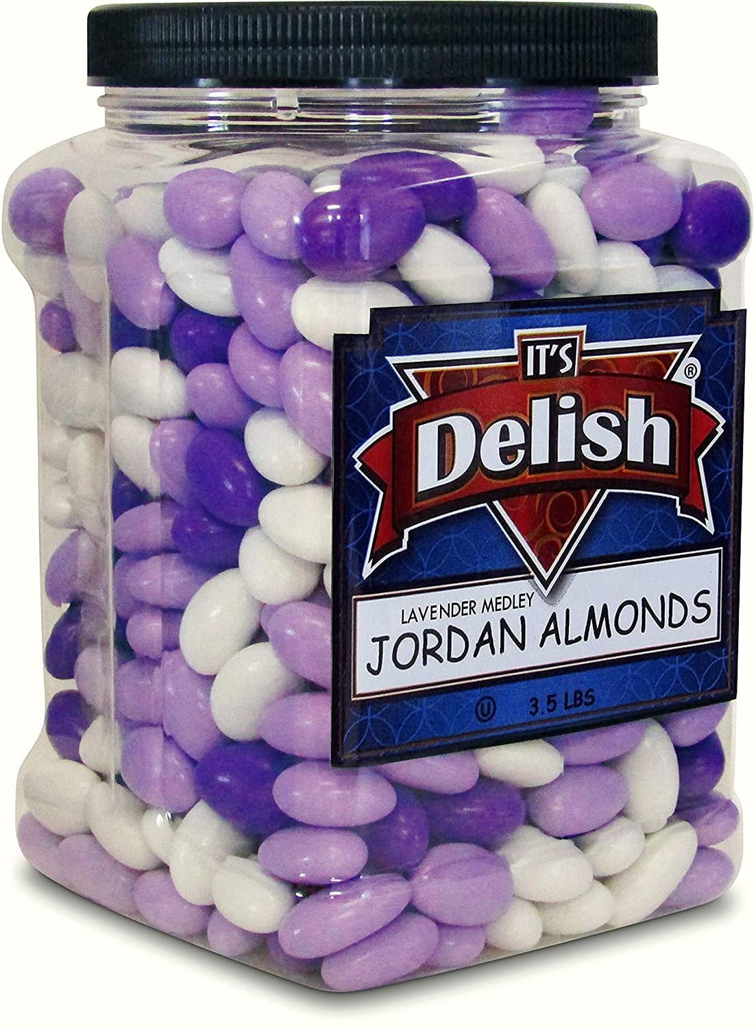 Lavender Purple & White Jordan Almonds Medley by It's Delish, 3.5 LBS Jumbo Container  Valentines Mothers Day Girl Theme Bulk Party Favors Almond Nut Coated in Sweet Hard Candy Shell - Vegan & Kosher
