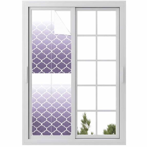 Lavender Purple Window Privacy Film Moroccan Trellis Abstract Gradient Geometric Decorative Glass Window Film UV Blocking Static Cling Non-Adhesive Sticker Covering for Home Door 17.7 x 78.7 inches