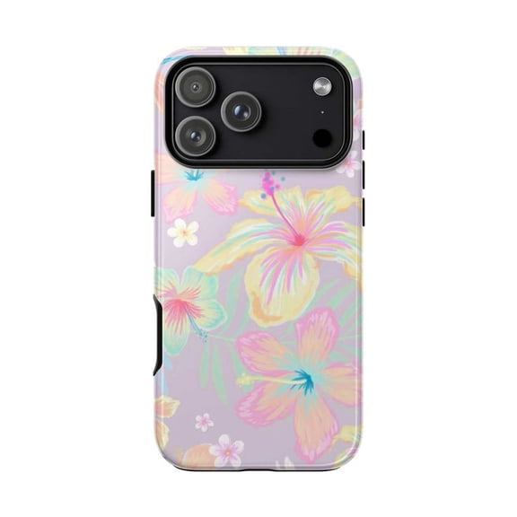 Lavender Rainbow Hibiscus Phone Case, Psychedelic Pastel Flower Art Cover, Fits iPhone 17 16 15 14 13 12 11 Pro Plus Mini