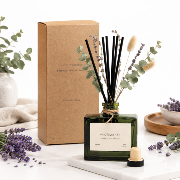 Lavender Reed Diffuser, 5 oz, Home Fragrance Oil with Rattan Sticks for Room Decor