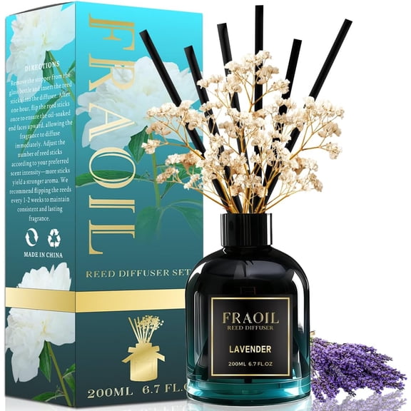 Lavender Reed Diffuser, Reed Diffuser Set 6.7 fl oz (200 ml) with 6 Reed Sticks, Home Fragrance Reed Diffuser for Bathroom Shelf House Bedroom Office Decor