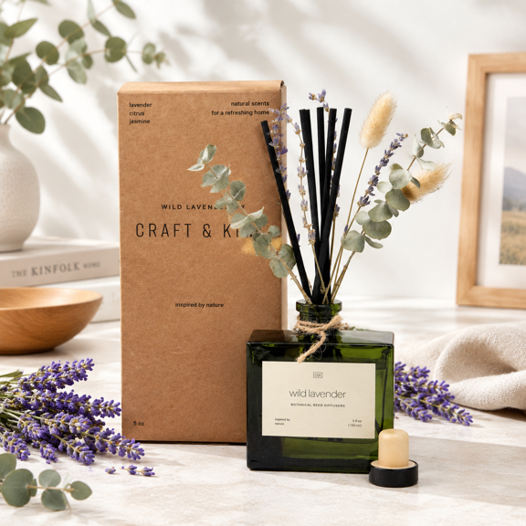 Lavender Reed Diffuser with Dried Flowers, 5 oz Oil for Home Bathroom Fragrance