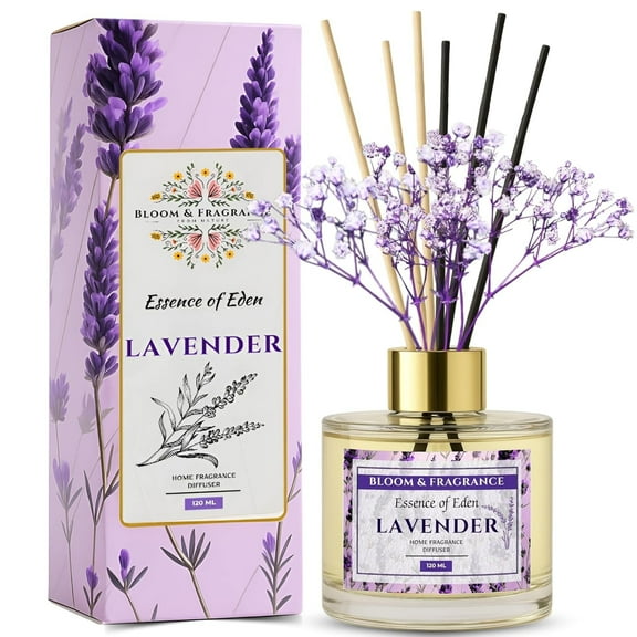 Lavender Reed Diffuser120ml| Free 6 Fiber Reed Sticks | Stress Relief & Aromatherapy | Long-Lasting Refreshing Air Freshener for Home, Office, Workspace, Bedroom