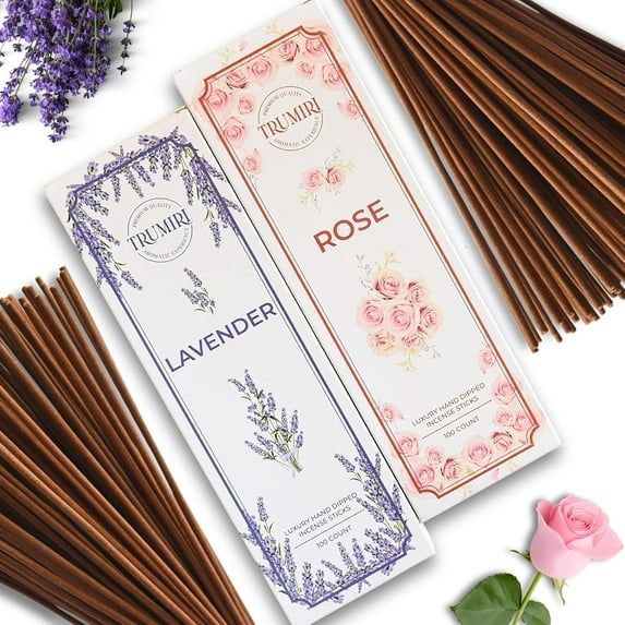 Lavender & Rose - Combo Pack of Incense Sticks - 100 Insence-Sticks of Each Scent - Total 200 Inscents - Inciensos Aromaticos para La Casa - Made with Natural Non Toxic Ingredients