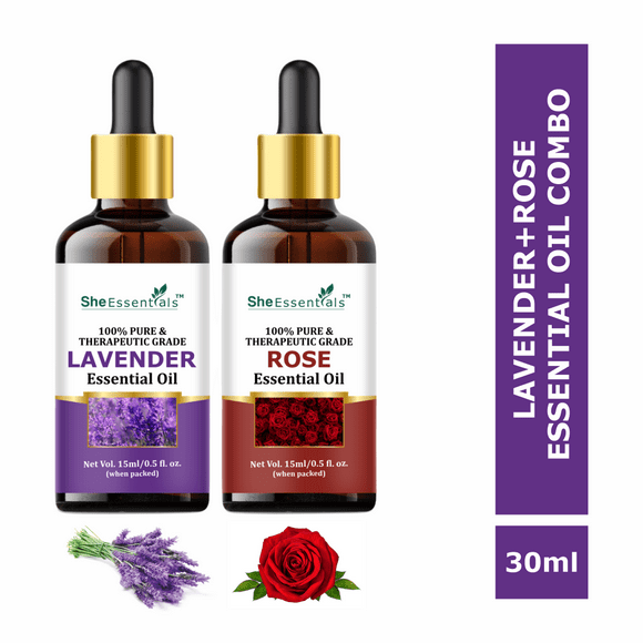 Lavender & Rose Essential Oil 100% Natural & Pure for Hair, Skin & Aromatherapy