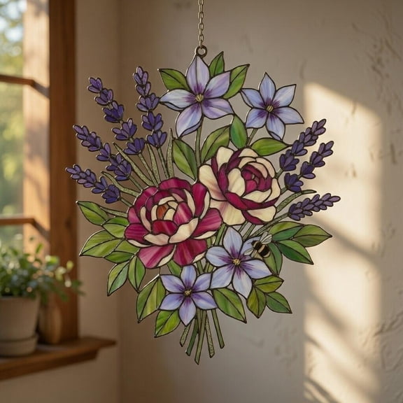 Lavender Rose Floral 2D Flat Acrylic Suncatcher - Window Art | Floral Design | Lavender Rose Nature Decor | Gift for Flower Lovers | Window Hanging