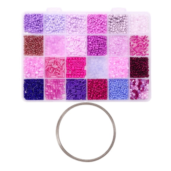 Lavender & Rose Seed Beads for Bracelet Making, Tiny Glass Bead Set with Organizer, Great for Romantic & Pastel-Themed Accessories, 24 Grids