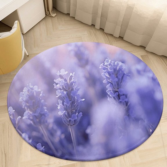Lavender Round Area Rugs for Bedroom Living Room, 4FT Soft Indoor Circle Carpets, Carpet Home Decor Floor Mat