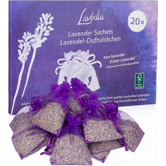 Lender Sachets for Drawers and Closets - Pack of 20 Sachet Bags with Dried Lender Flowers - Closet Deodorizer Odor Eliminator for Fresh Scented Storage