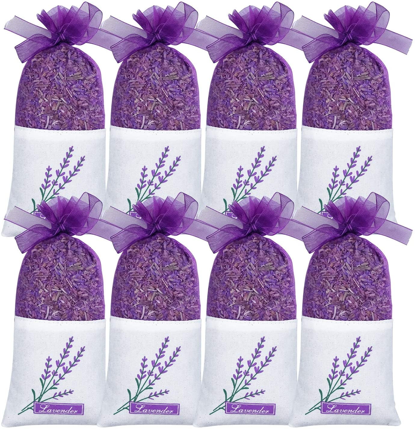 Lavender Sachets - Dried Lavendar Flower Sachet Bags (8 Pack) for Home Fragrance and Long-Lasting Fresh Scents, Natural Moths Away for Clothes Closets. Protect & Defend Clothing