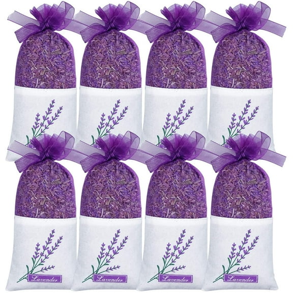 Lavender Sachets - Dried Lavendar Flower Sachet Bags (8 Pack) for Home Fragrance and Long-Lasting Fresh Scents, Natural Moths Away for Clothes Closets. Protect & Defend Clothing